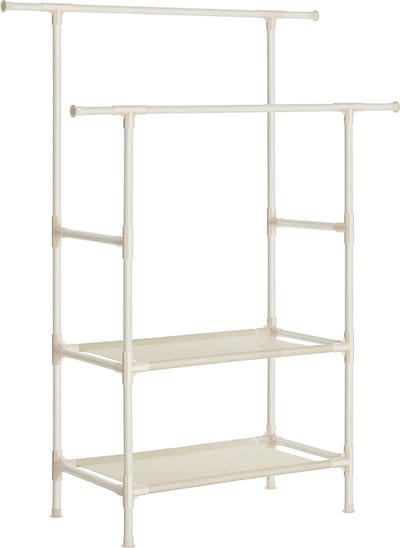 Hoppa! Kledingrek | Kapstok van Metaal | 2 Kledingroedes | 2 Planken | Belastbaar tot 70 kg | Wit | 87-150x97-165x44 cm (BxHxD)