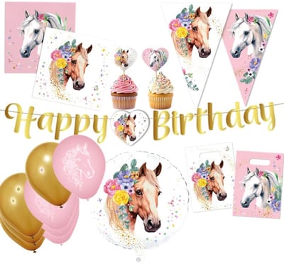 7 delig=49 stuks - Verjaardag versierings pakket – Horses paarden .