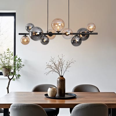 LumenXL - LumenXL - Design hanglamp Deka - Zwart - Amber - Smoke glas - 10-lichts - Eetkamer - G9