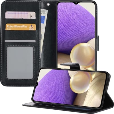 Hoesje - Met Pasjeshouder - Geschikt voor Samsung Galaxy A32 5G - Luxe Bookcase Portemonee - Flip Case - Kunstleer Book Case - Flipcase - Book Cover - Walletcase - Portemonneehoes - Telefoonhoesjes - Zwart