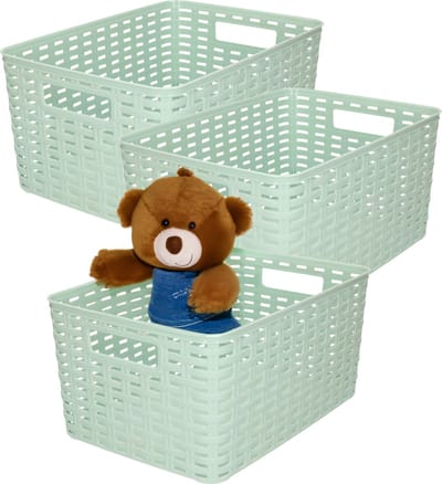 Plasticforte Opbergmand - 3x - Kastmand - rotan kunststof - mintgroen - 10 Liter - 22 x 33 x 16 cm