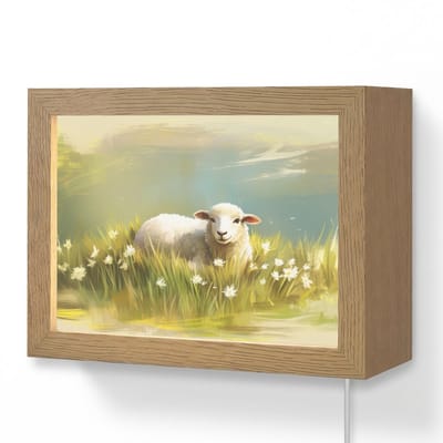 Wandlamp 20x15 cm - Oplaadbaar - Schaap - Weide - Groen - Wandlampen binnen woonkamer - Slaapkamer lamp met kabel - Decoratieve nachtlamp - Vloerlamp snoer