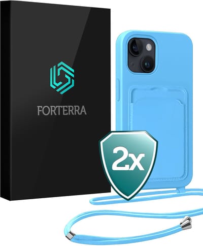 Hoesje Geschikt voor iPhone 13 Pashouder Case Siliconen Hoes Met Koord - Hoes Geschikt voor iPhone 13 Met Telefoonkoord Hoesje Back Cover Met Pasjeshouder - Lichtblauw - 2 PACK