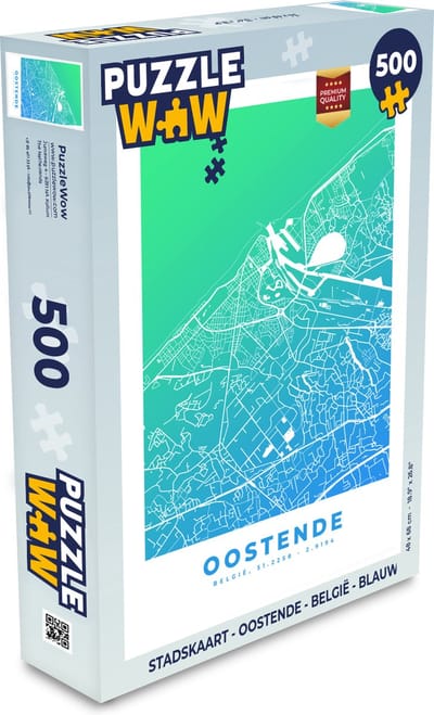 Puzzel Stadskaart - Oostende - België - Blauw - Legpuzzel - Puzzel 500 stukjes - Plattegrond