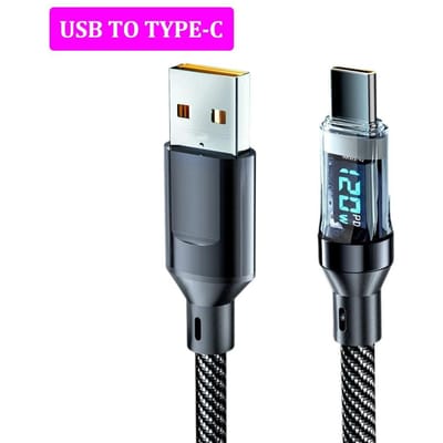 Câble USB Type C à charge rapide avec affichage numérique LED 120 W pour Samsung Xiaomi Huawei Cordon de données à charge rapide 2m