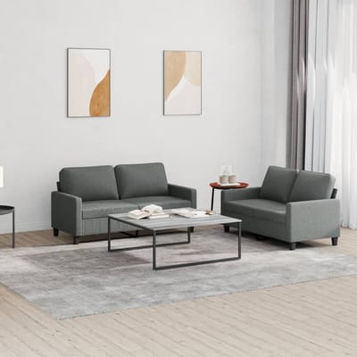 vidaXL - 2-delige - Loungeset - met - kussens - stof - donkergrijs