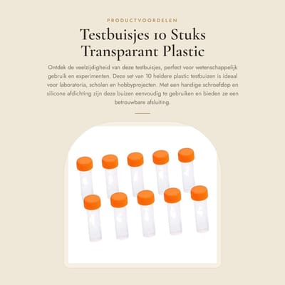 Dailygoods- Reageerbuisjes 10 stuks 5 ml - Plastic Bevroren - Oranje Schroefdeksel - Siliconen Pakking - Hoogte 58 mm - Diameter 15 mm - Reageerbuis