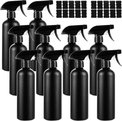 SnelShoppen - Set van 10 Spuitflessen 500ml Zwarte Plastic Spuitflessen, Plantenspuit, Haarsprayflessen met Label voor Haar, Schoonmaken, Tuinieren