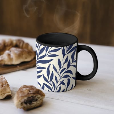 Magische Mok - Foto op Warmte Mokken - Koffiemok - Bladeren - Klimop - Donkerblauw - Magic Mok - Beker - 350 ML - Theemok