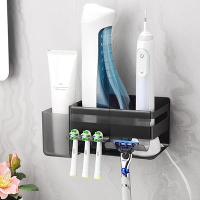 Dailygoods - Tandenborstelhouder - Elektrische tandenborstelhouder - Roestvrij staal - Zwart - Wandmontage - Badkameraccessoire - Geschikt voor tanden...