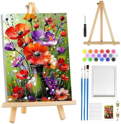 Dailygoods- Schilderkit voor Beginners - Verf op Nummer - Voorbedrukt Canvas - Houten Ezel - 3 Penselen - Acrylverf Set