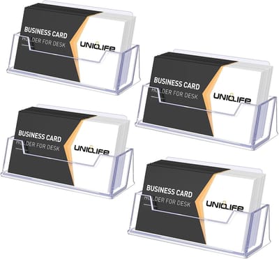 4 Stuks Acryl Visitekaartjeshouder voor Bureau - Transparante Displaystand voor Professionele Kaarten - Organisator voor Thuis en Kantoor