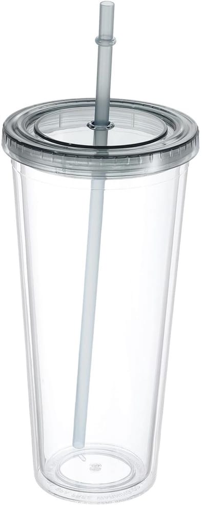 EXCITAT Plastic bekers - Plastic bekers transparant - plastic bekers met deksel - dubbelwandige transparante drinkbeker - Met stro - herbruikbare - 650 ml
