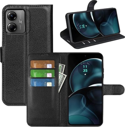MobyDefend Hoesje - Geschikt voor Motorola Moto G14 - Kunstleren Wallet Book Case (Sluiting Voorkant) - Zwart