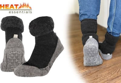 Heat Essentials - Wollen Pantoffel Sokken - Antraciet - 37/38 - Pantoffels Dames - Sloffen Dames - Unisex - Antislip Sokken - Huissokken