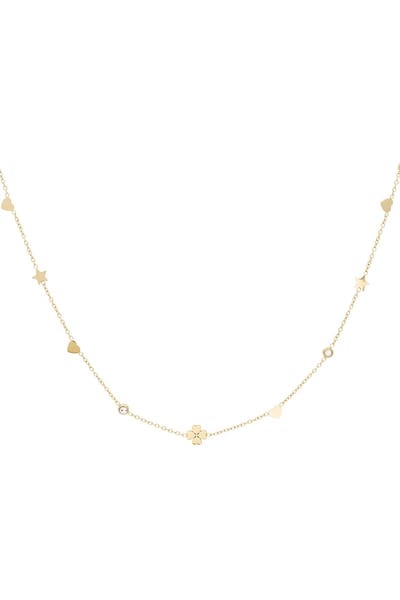 Gleaming wish ketting - Goud kleur - Klaver - Hartjes - Hartjes - Diamantje - Cadeau Moederdag- Valentijn - Ketting - Cadeautje - Sieraden - Jewelry - Sieraad - Kettingen - RVS - Roestvrij Staal - Stainless Steel