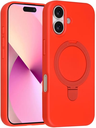Backcover Hoesje Geschikt voor: iPhone 17 Volledig Dekkende Schokbestendige Siliconen Backcover met Ringstandaard – 360° Bescherming - Classic Red