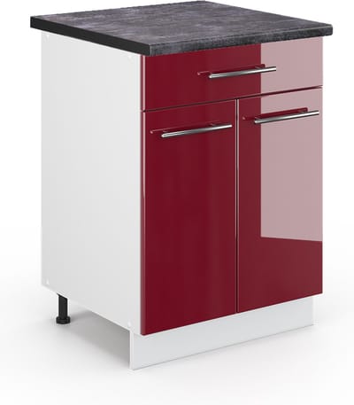 Vicco Fame-Line Keukenonderkast – 60 cm met lade, WB Antraciet Bordeauxrode hoogglans