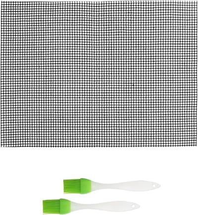 Famanu - Grillmatset, anti-aanbakrooster in zwart, 40 x 30 cm, bbq teflon grillnet, hittebestendig, herbruikbaar, grillmat voor gasgrill, houtskool, elektrische grill, heteluchtfriteuse