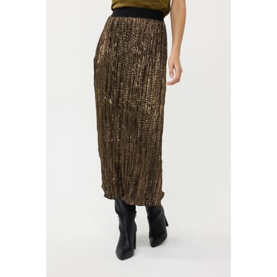 EsQualo Skirt Crushed Foil Moss Green Maat: 36 | Midi Rokken Outlet | Dames | Bruin