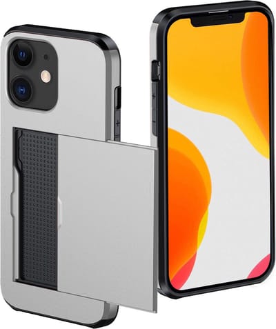 Hoes Geschikt voor iPhone 11 Hoesje Pasjeshouder Hard Cover Shock Proof Hard Case Hoes Met Kaarthouder - Grijs