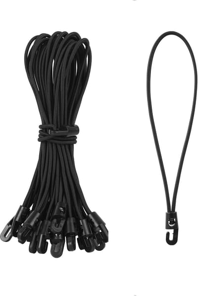 40 stuks korte bungeekoorden met haken, robuuste bungee-riemen met haken, 15 cm UV-bestendige zwarte bungees elastische banden met haak voor het vastzetten van bagagedekzeilen, meubels, tuinbak