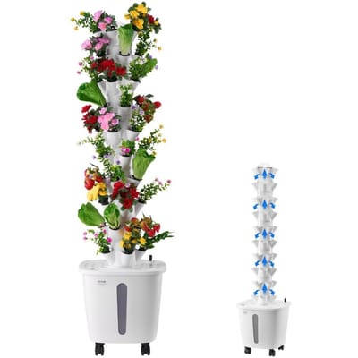 Système de Culture Hydroponique, 50 godets Vertical 10 niveaux Tour Hydroponique, Jardin Hydropique à Roulettes avec Pompe à Eau & Roues, Kit de Germination pour Plantes d'Intérieur