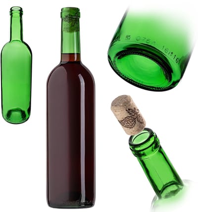 KADAX wijnfles met kurk bordeaux 0,75 l 750 ml glazen ciderwijnflessen