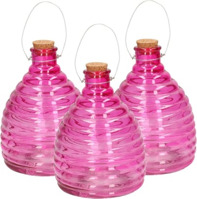 Svenska Living Wespenval - Set van 3x stuks - roze - 21 cm - glas - wespenvanger - wespenglas - Insectenvangers/insectenvallen - wespen pot