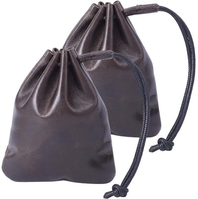 Dailygoods- Munt Pouch 2 Stuks - Lederen Zakjes met Trekkoord - Compact en Lichtgewicht - Retro Ontwerp - Duurzaam Leermateriaal - Opbergzakje
