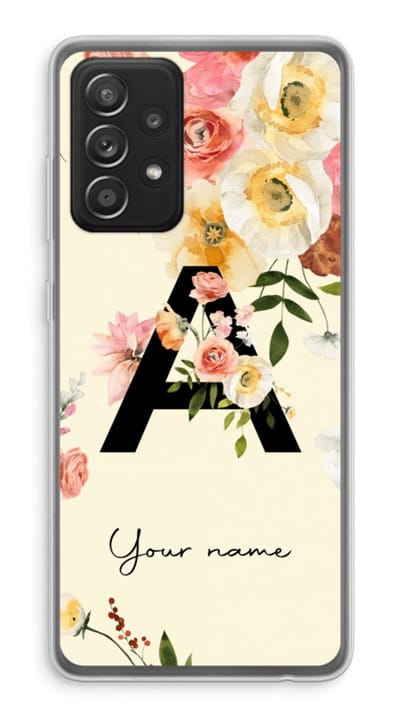 Gepersonaliseerd - Case Company® - Hoesje geschikt voor Samsung Galaxy A52s 5G hoesje - Flirty Flowers Monogram - Soft Cover Telefoonhoesje - Bescherming aan alle Kanten en Schermrand