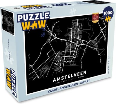Puzzel Kaart - Amstelveen - Zwart - Legpuzzel - Puzzel 1000 stukjes volwassenen