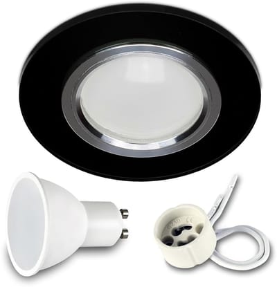 Kwazar Luminaire LED-inbouwspot 230V plat 7W badkamer inbouwverlichting plafondspots plafondspots, koud wit 6000K inbouwspots voor badkamer, keuken, woonkamer (zwart, 1 stuk)
