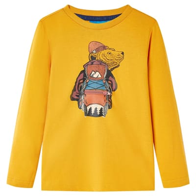 vidaXL - Kindershirt - met - lange - mouwen - 128 - okerkleurig