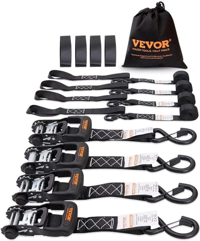 Spanbanden Set - Sjorbanden Bevestigingsriem - Vracht Vastzetten - Koolstofstalen Haken - 24m x 4cm - Zwart