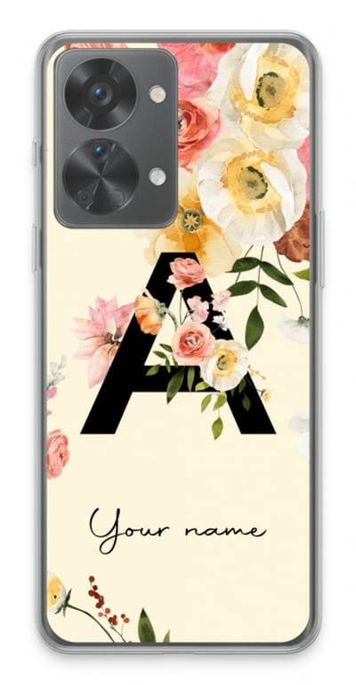 Gepersonaliseerd - Case Company® - Hoesje geschikt voor OnePlus Nord 2T hoesje - Flirty Flowers Monogram - Soft Cover Telefoonhoesje - Bescherming aan alle Kanten en Schermrand