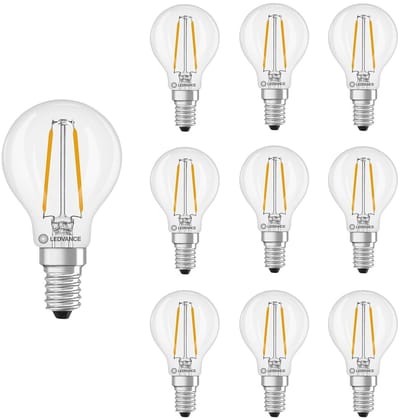 Ledvance LED Filament Kogellamp E14 - 1.8W 250lm 2700K 230V - Ø45mm - 10 stuks - Geschikt voor vitrinekasten, decoratieve lampen, bijzettafels - 10 stuks