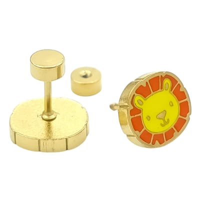 Kinderoorbellen leeuw oorknopjes - Gold-plated premium staal met emaille - 9 x 8 mm
