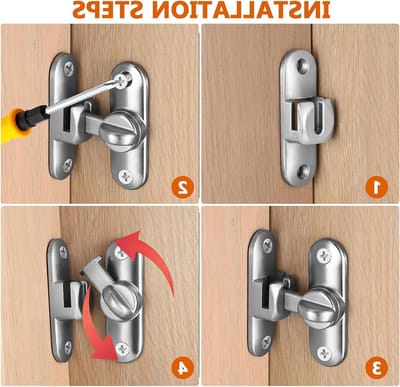 Deurvergrendeling voor schuifdeuren, 90/180 graden latch lock, flip latch en poortvergrendeling, ideaal voor schuurdeuren en tuinramen (Zilver)
