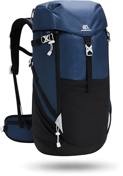 CarryQuest® 50L Hiking Backpack - Waterdichte Trekking Rugzak met Regenhoes, Rugventilatie & Verstelbare Schouderbanden - Blauw