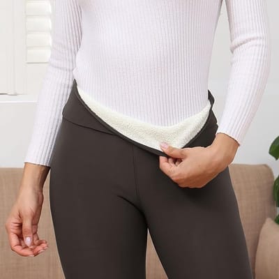 Fleece Gevoerde Leggings Vrouwen Thermische Bont Gevoerde Leggings Winter Hoge Taille Warme Sherpa Leggings Dames Workout Yoga Broek , grijs maat S