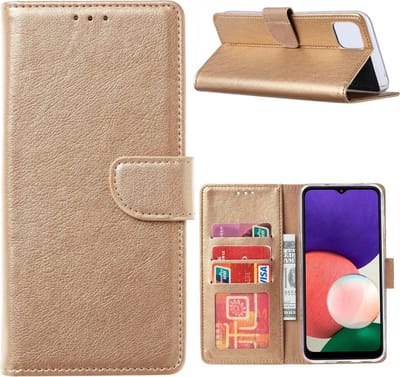 Hoesje Geschikt Voor Samsung Galaxy A22 Bookcase Goud - Portemonee hoesje Hoesje Geschikt Voor Samsung Galaxy A22 5G