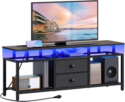 HOMESY tv-meubel, geschikt voor televisies tot 45'', media console met oplaadstation en LED-verlichting, zwevende tafelbladontwerp, entertainmentcentrum geschikt voor woonkamer, slaapkamer