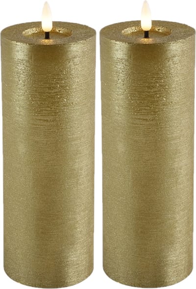 Countryfield Lyon LED kaarsen/stompkaarsen - 2x - goud - D7,5 x H20 cm - timer