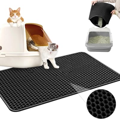 Kattenbakmat - 60x40 cm - Dubbellaags - Waterdicht - Urinebestendige Opvangmat - Honingraatstructuur - Schoonloopmat Kattenbak - Katten Grit Opvanger - Kattenbak Accessoires