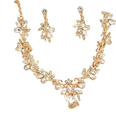 Sieraden set- Delphine- Goudkleurig- trouwen- ketting en oorbellen- Charme Bijoux