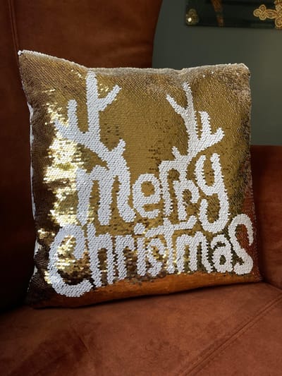 Pailletten kussenhoes Merry Christmas met goud effect – 38,5 cm