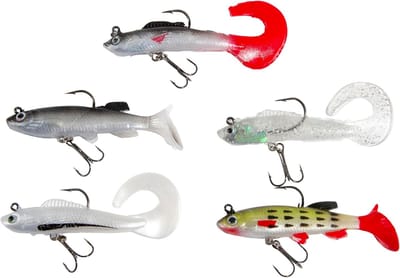 Zachte Kunstaas Set - Shads met Lood - Roofvissen Vissen - Voorgelood en Voorzien Haak - 5 Stuks 10-14cm - Veelkleurig