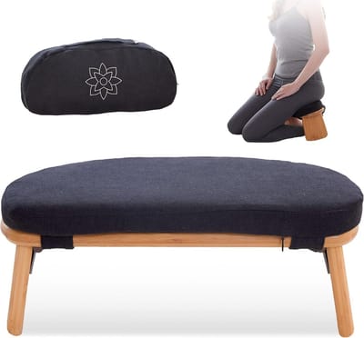 Opvouwbare meditatiebank bamboe met kussen en reistas - knielende zitvorm voor yoga en ontspanning