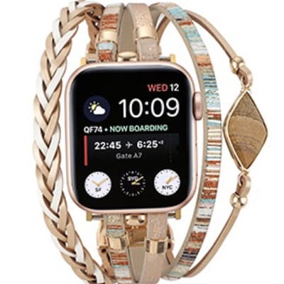 Apple Watch Bohemian Indian stijl horlogebandje 42/44/45mm leer en kralen